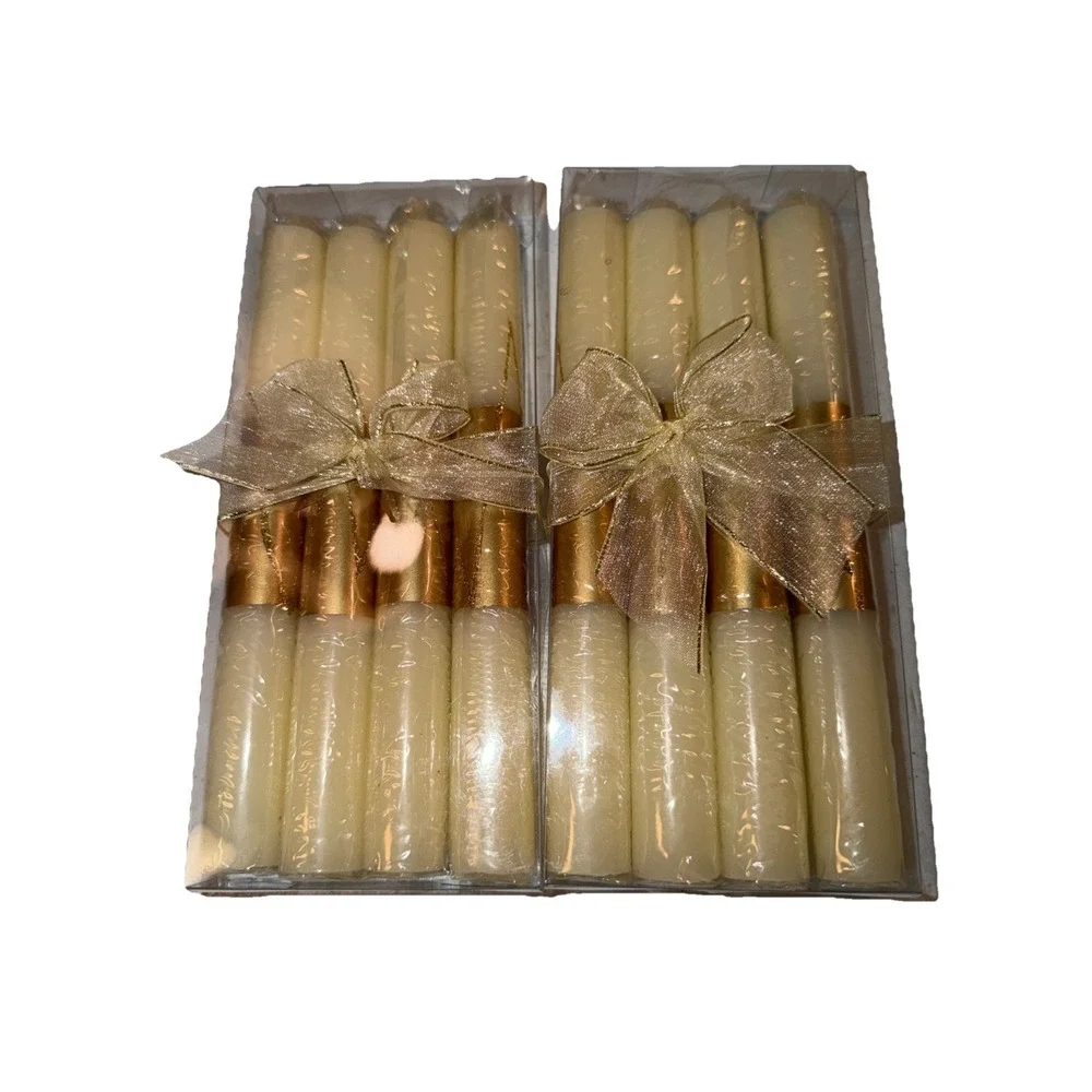 New Vintage Royal Gold Metallic‎ Candle Set Gold Spun 8.5